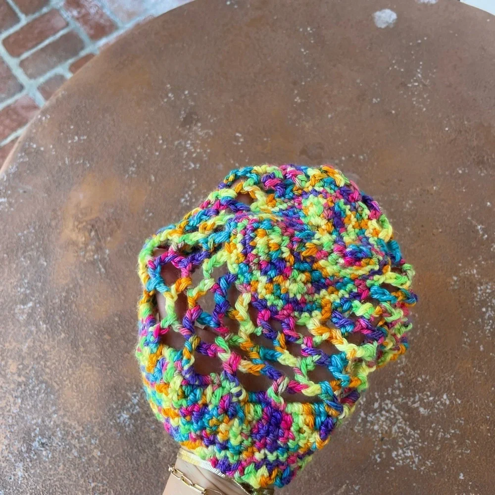 Handmade knit colorful top beanie